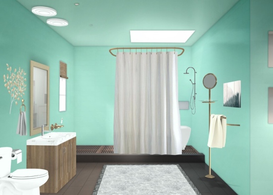 turquoise-gold-white bathroom Design Rendering