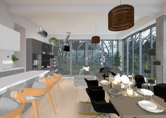 Cozinha e sala de estar Design Rendering