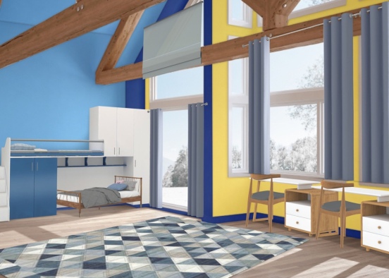 yellow blue bed room Design Rendering