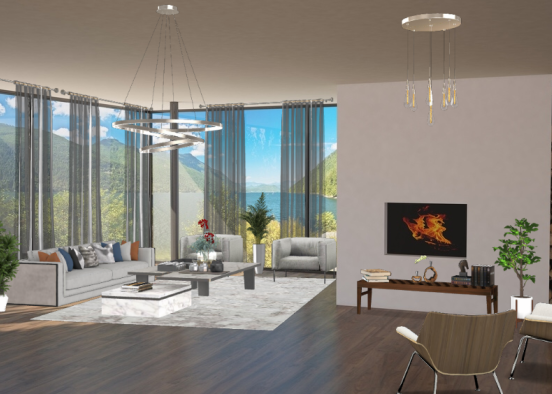 Sala de estar moderna (com vista panorâmica) Design Rendering