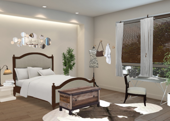 Habitación pequeña en blanco y marrón.  Design Rendering