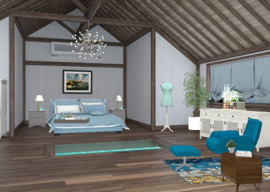 Dormitorio Bleu y mirando el mar.  Design Rendering