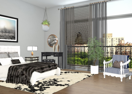 Dormitorio en Blanche et noir.  Design Rendering