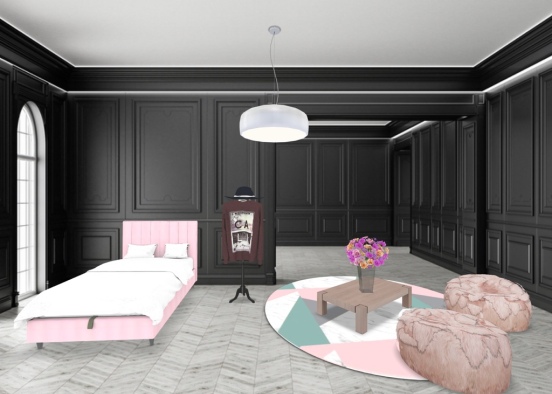 classic pink black and white room Design Rendering