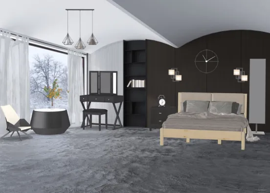 Чёрная ,но уютная спальня Design Rendering