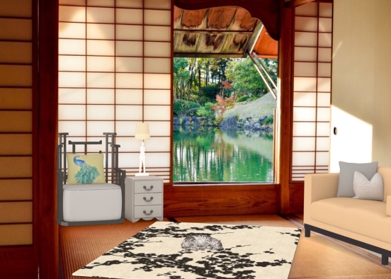 Asian living room Design Rendering