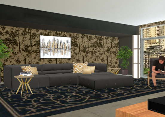 Black & Gold Living Room Design Rendering