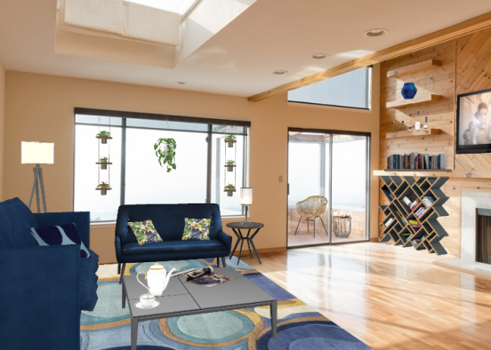 Blue Pine Living Room Design Rendering