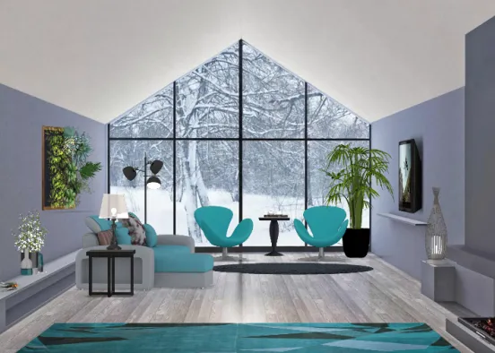 Modern Teal Living room Design Rendering
