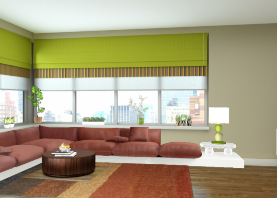 Sunny Green Living Room Design Rendering