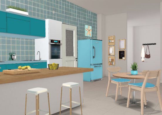 Small Turquoise Kitchen Design Rendering