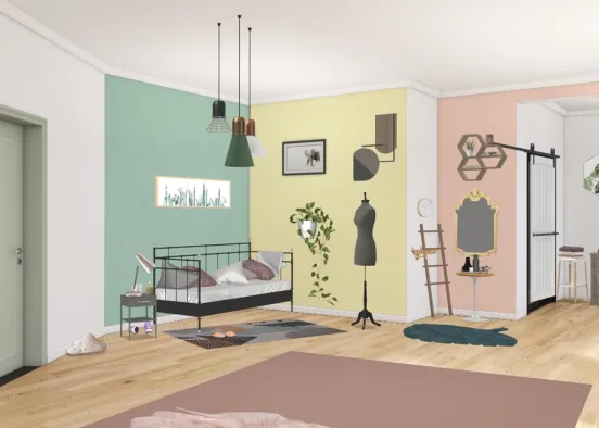 Colorful, Aesthetic, Modern Bedroom  Design Rendering