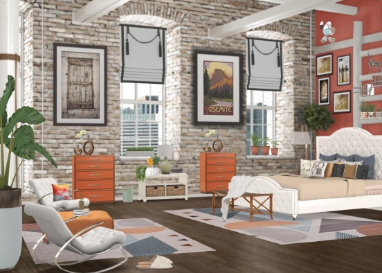 Lofty orange bedroom Design Rendering