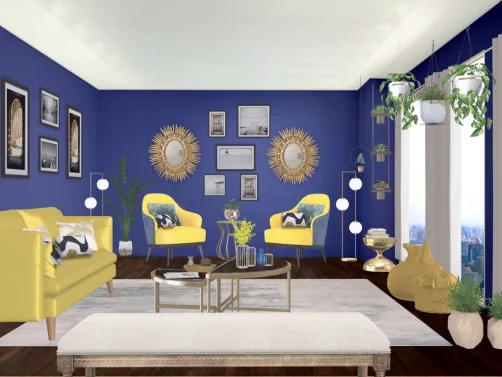 Blue & Gold living room with a view