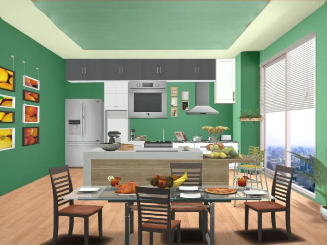 JingTM designs: Cozy Kitchen and Dining rooms in one.