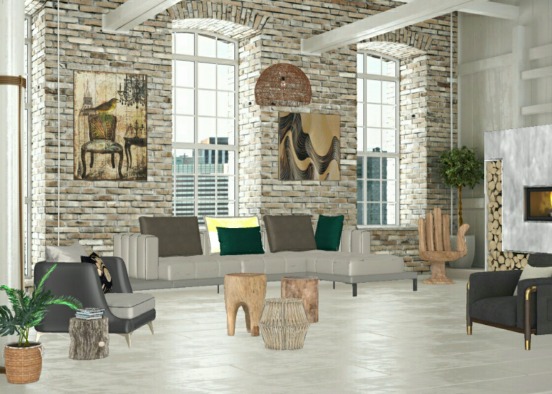 Wood living room Design Rendering