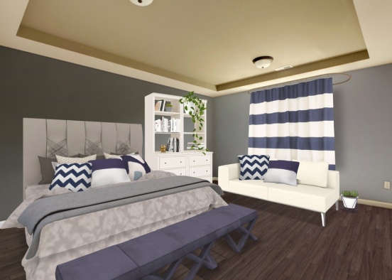 Navy and White Bedroom Design Rendering