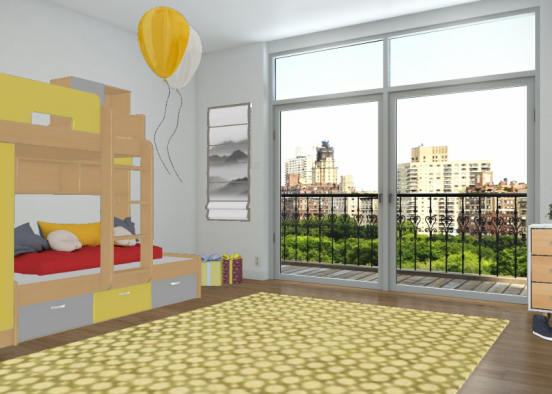 Yellow themed bedroom Design Rendering