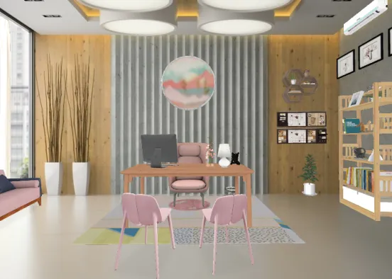 Mi oficina con toques pink Design Rendering