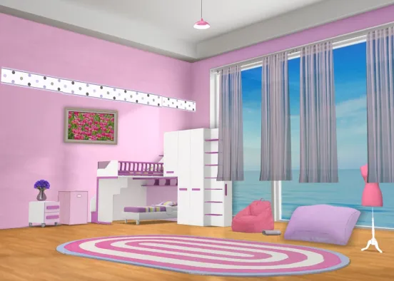 Pretty pink room for a girl Design Rendering