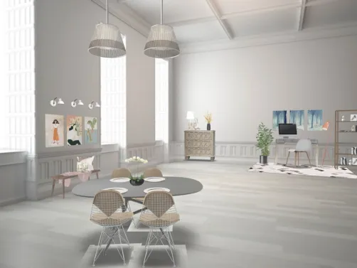 beige,grey and natural wood dining room