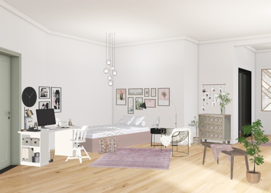pink and white bedroom Design Rendering