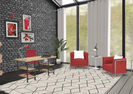 red accented office   Design Rendering
