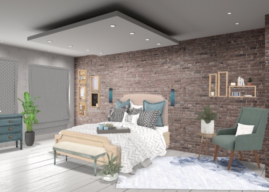 blue loft bedroom  Design Rendering