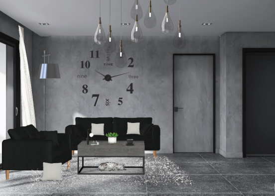 Grey and Black seating area Design Rendering