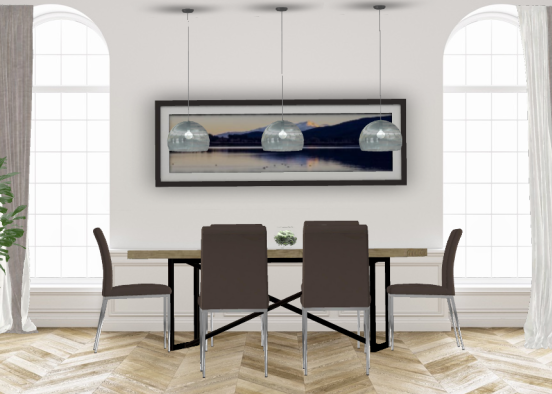 Dining Room w/ floor to ceiling windows Design Rendering