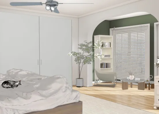 White & Green Bedroom Design Rendering