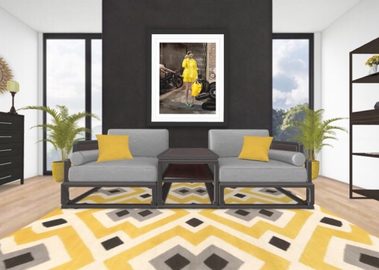 black and yellow den Design Rendering