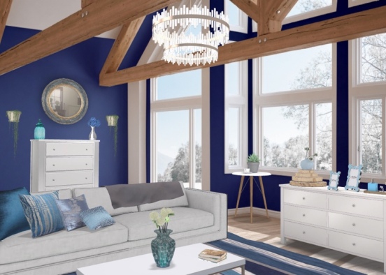 Elegant blue living  Design Rendering