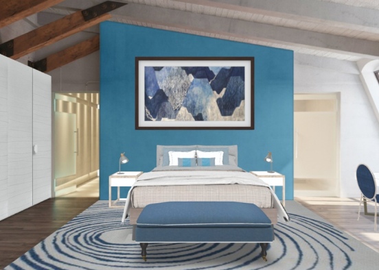 Classic blue bedroom Design Rendering