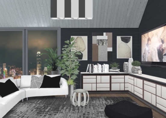 black and white chic living challenge  Design Rendering
