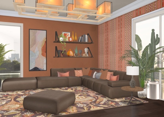orange relaxing living space  Design Rendering