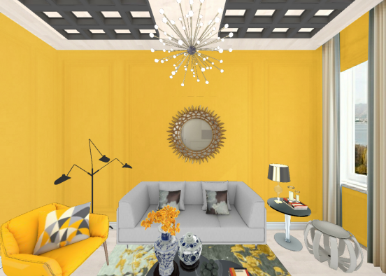 Modern yellow living Design Rendering