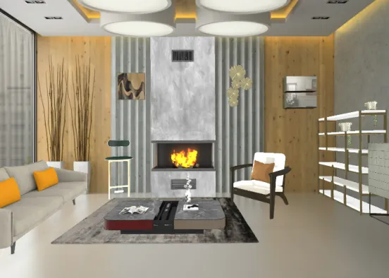 Warm contemporary living room - modern and metal inspired Design Rendering
