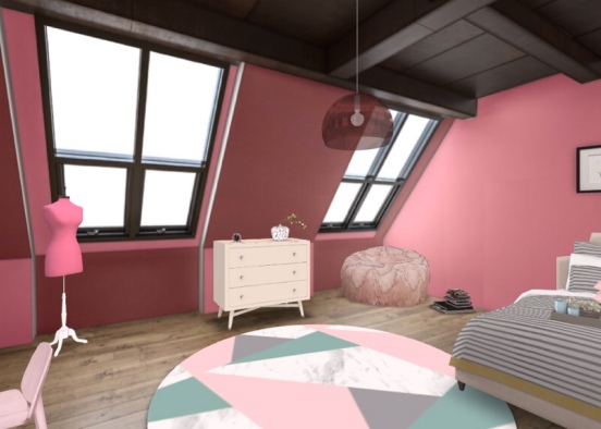 cozy attic teen bedroom Design Rendering
