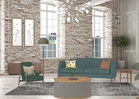 cozy brick living room Design Rendering