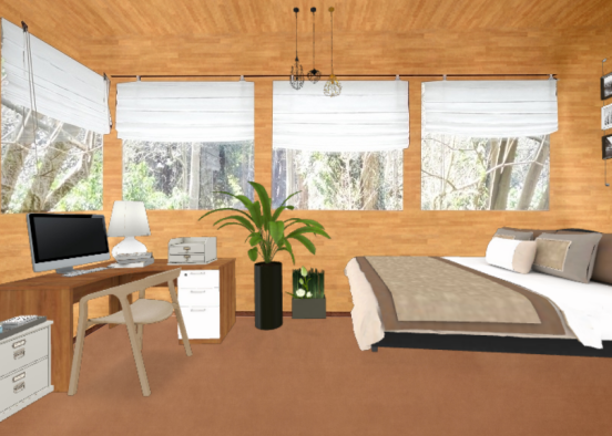 Dormitorio con acabado de madera Design Rendering