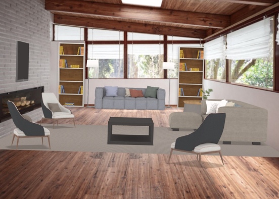 big sitting area with tv and small sitting area with bookshelves Design Rendering