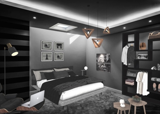 Busy men’s bedroom  Design Rendering