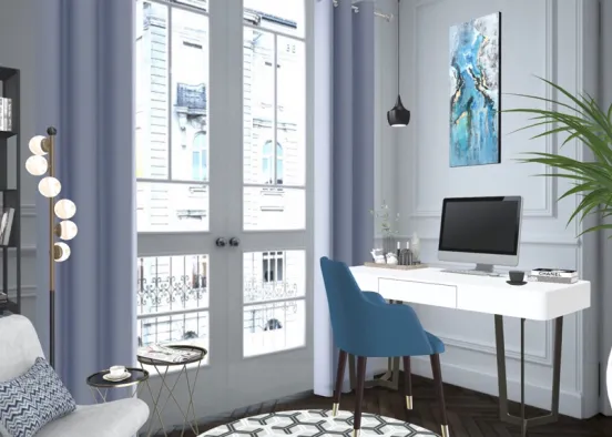 Small elegant home office 💙 Design Rendering