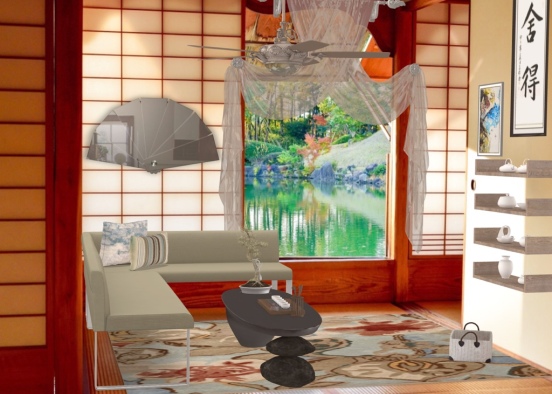 Oriental Living Room Design Rendering