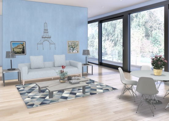 Blue Living Room  Design Rendering