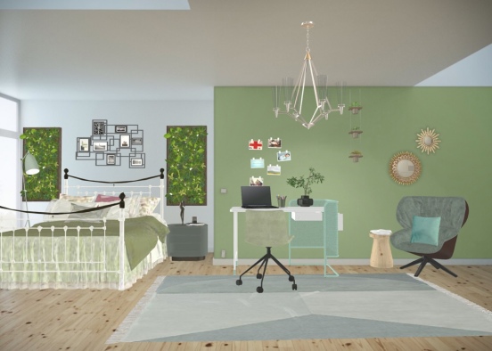 cute green bedroom  Design Rendering