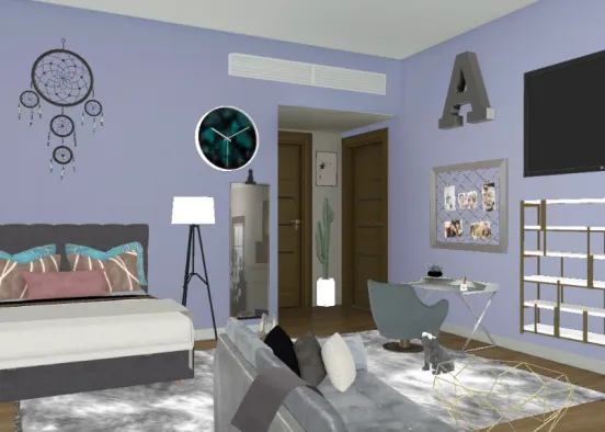 Tidy girly teen room, shades of lighter blue and pink along with grey and a little bit of brown,pls enjoy.Thank You for looking at my room creation. Design Rendering
