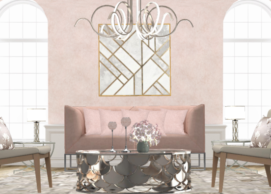 Blush and mixed metals living room Design Rendering