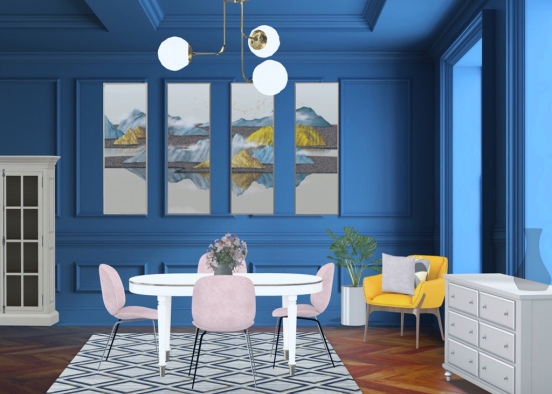 blue pink dining Design Rendering